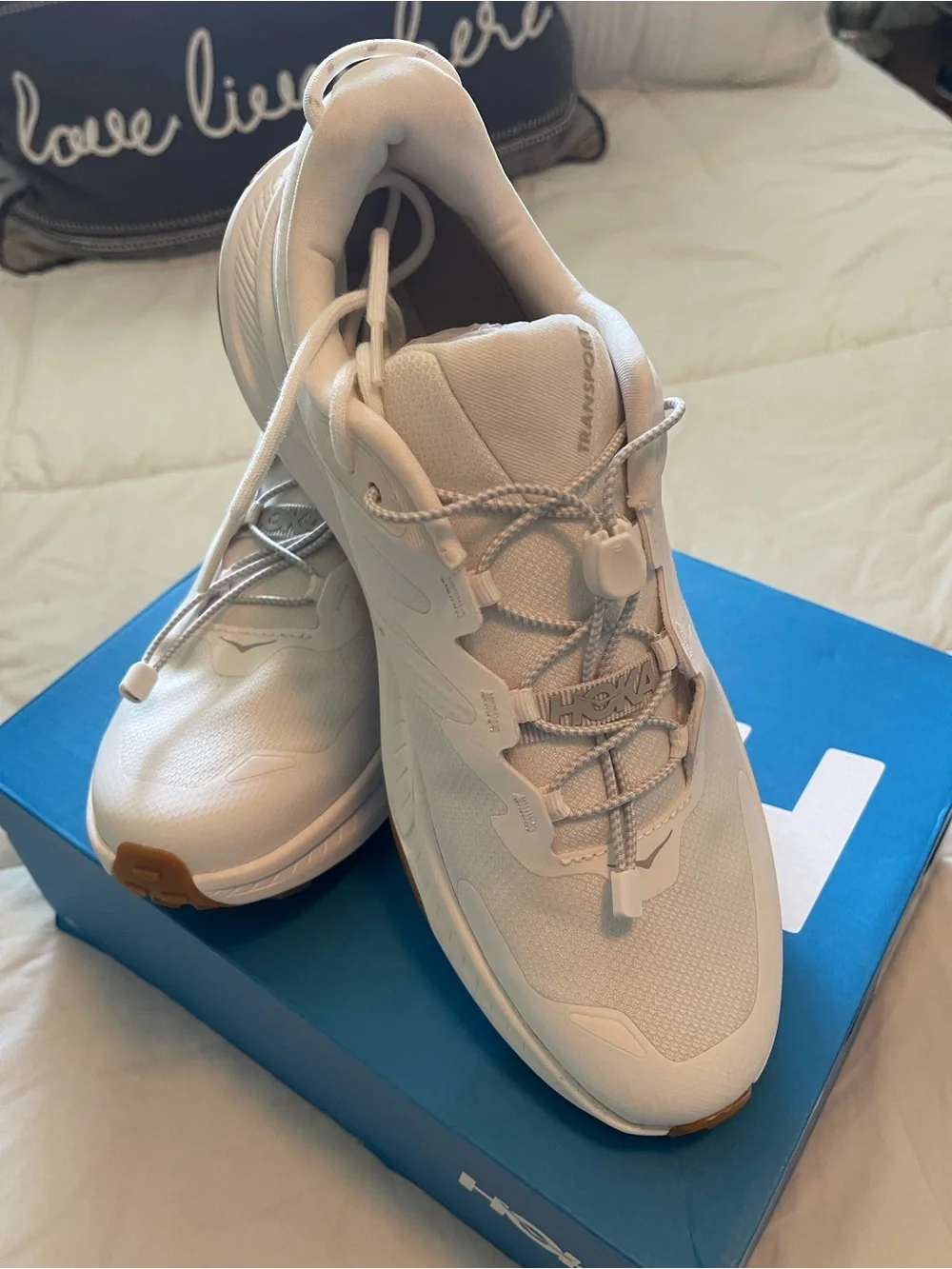 Hoka Men's White Athletic Sneakers with Brown Gum Outsole